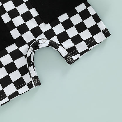 Baby Boy Lightweight Short Sleeve Checkered Print Jumpsuit