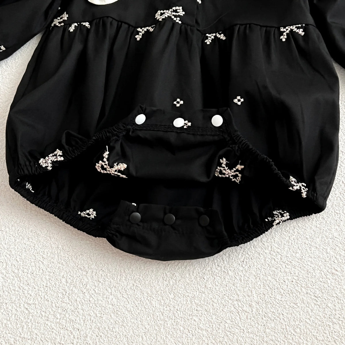 Baby Girls Goth Long Sleeve Bow Embroidered Sisters Romper / Dress