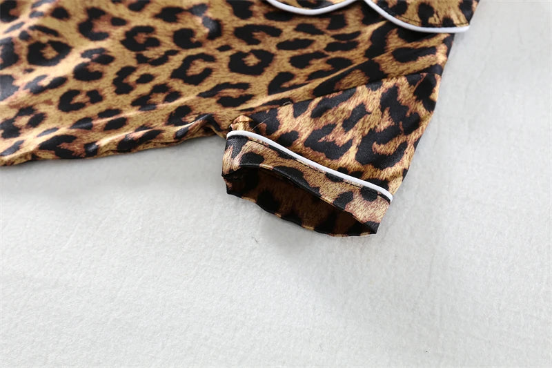 Girls / Toddler Leopard Print Satin 2 Piece Shorts Set Pajamas