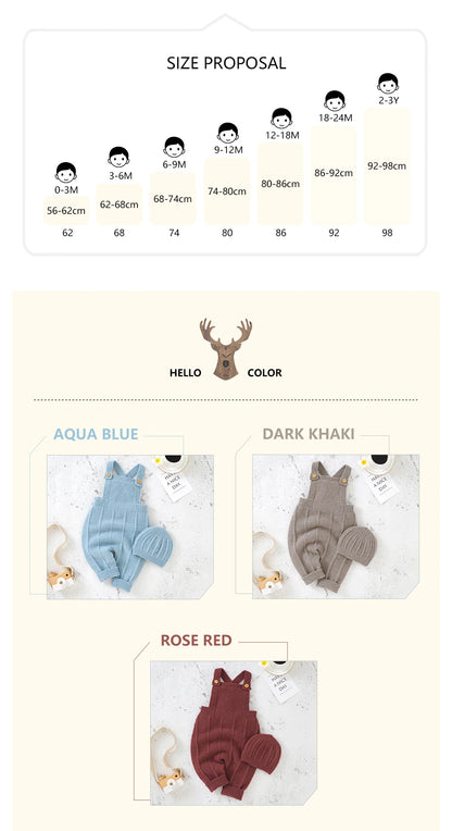 Baby Boy Knitted Jumpsuits 2 PC Set with Matching Beenie