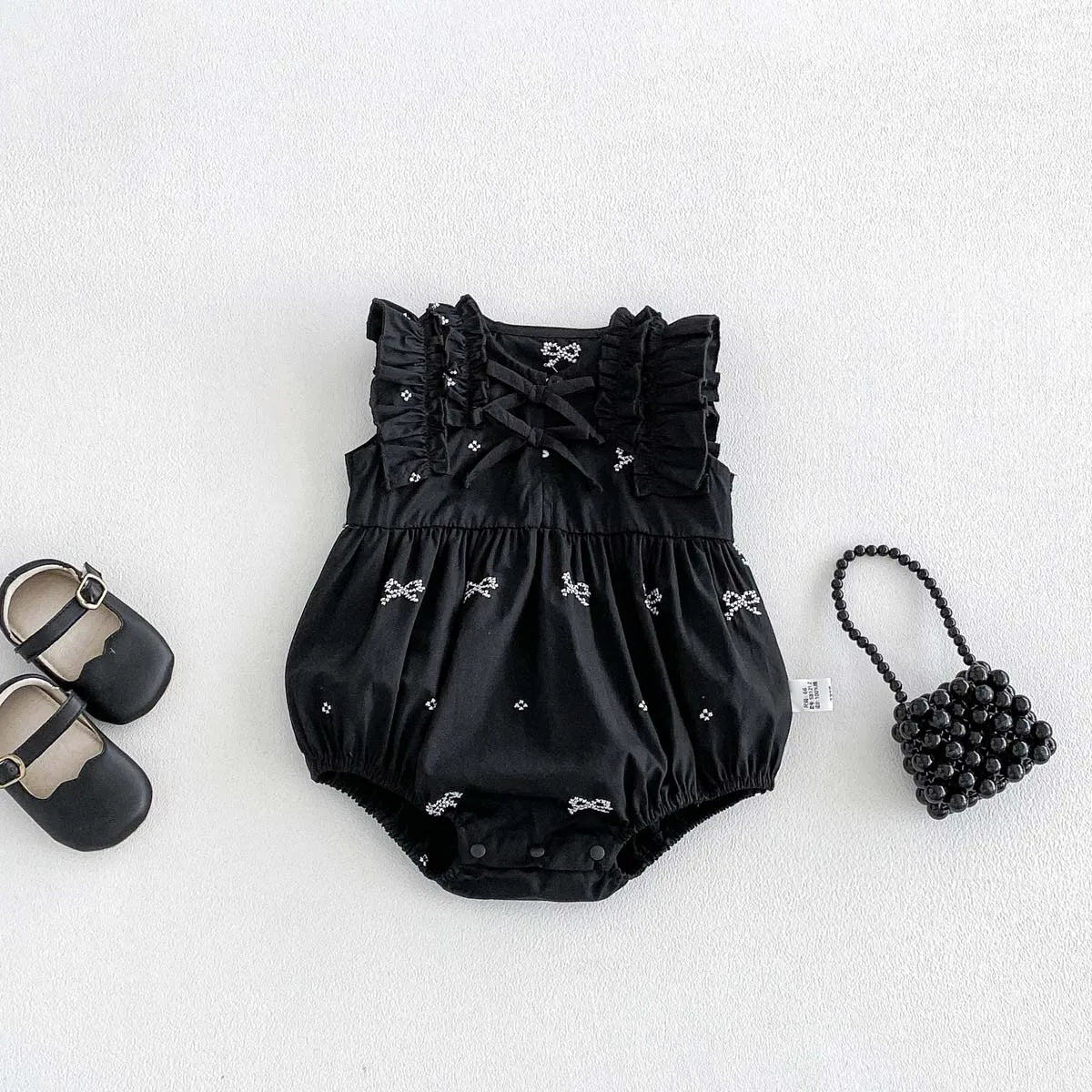 Baby Girl Bow Print Ruffle Jumpsuit