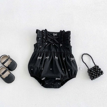 Baby Girl Bow Print Ruffle Jumpsuit