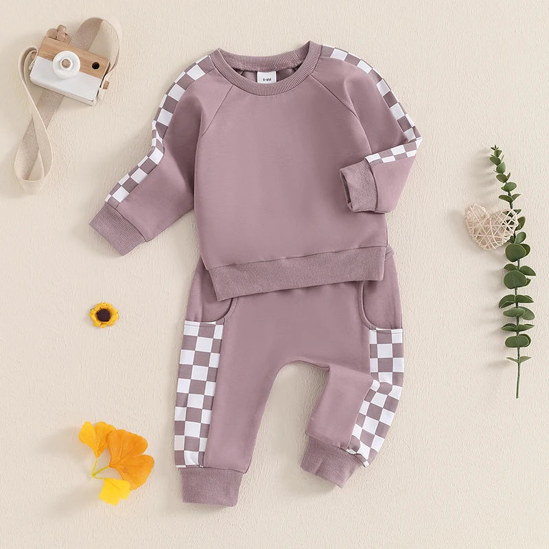 Checkered Print Sweatshirt and Matching Sweatpants