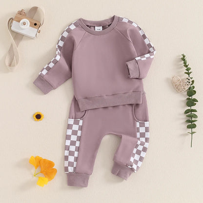 Checkered Print Sweatshirt and Matching Sweatpants