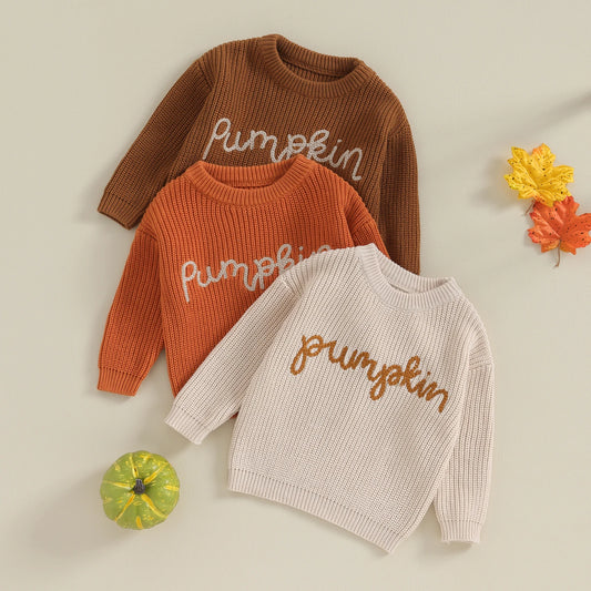 Halloween / Autumn Baby Long Sleeve Embroidered Pumpkin Knit Sweater