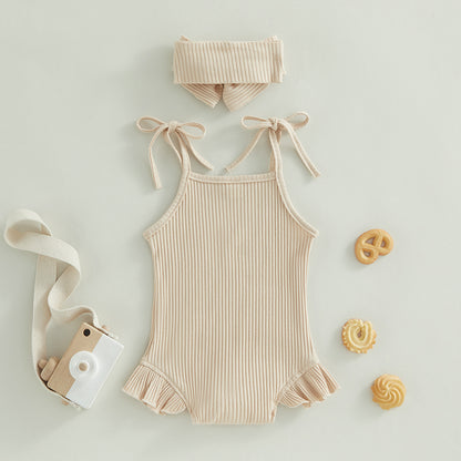 Baby Girl Sweet Summer Vintage Inspired Ribbed Romper
