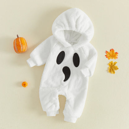 Halloween Baby Ghost Plush Long Sleeve Hooded Jumpsuit