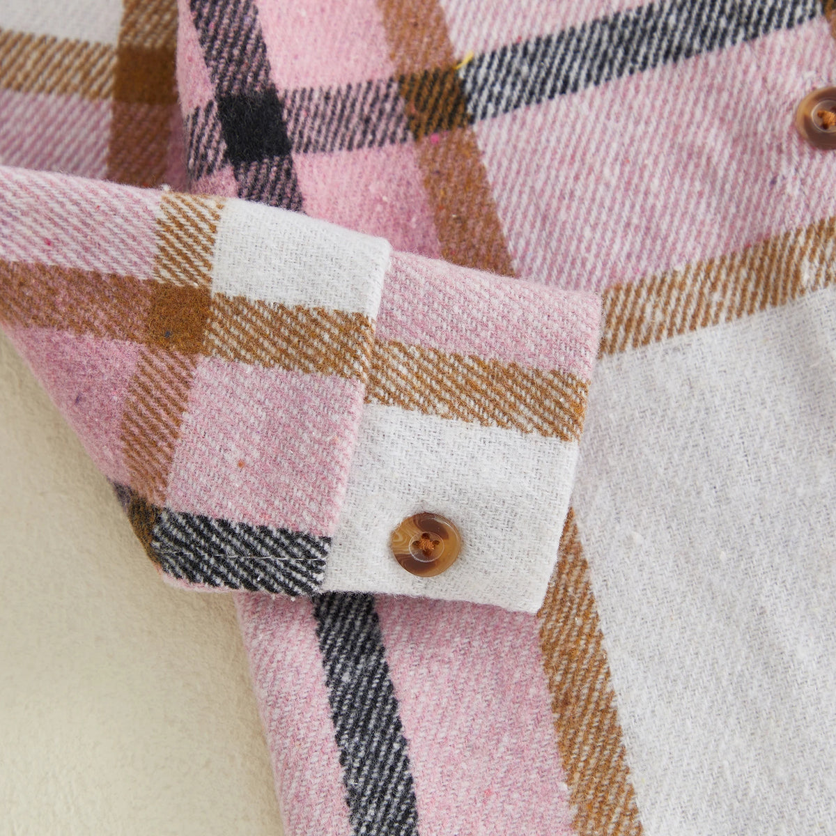 Toddler Girls Lightweight Plaid Flannel with Embroidered Pumpkin