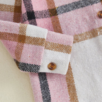 Toddler Girls Lightweight Plaid Flannel with Embroidered Pumpkin
