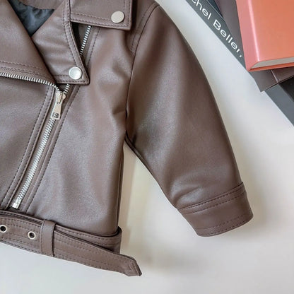 Toddler / Youth Girls Brown Faux Leather Jacket