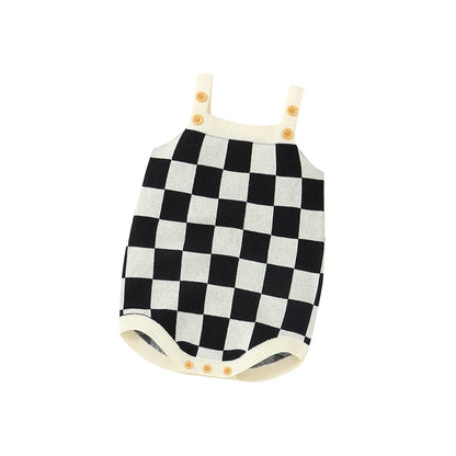 Baby Checkered Print Knitted Overall Sleeveless Onesie
