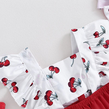Baby Girl Cherry Print 2 PC Romper with Matching Headband