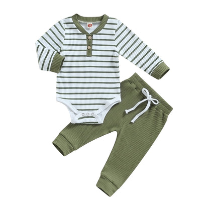 Baby Boy Long Sleeve Striped Bodysuit + Pants Set