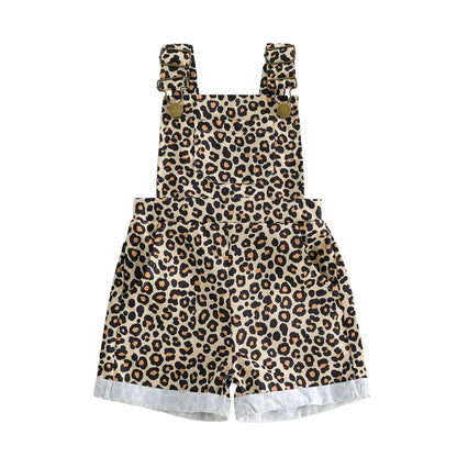 Girls / Toddler Leopard Overalls Shorts Comfy Jumpsuits