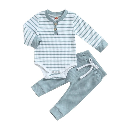 Baby Boy Long Sleeve Striped Bodysuit + Pants Set