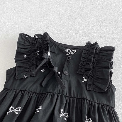 Baby Girl Bow Print Ruffle Jumpsuit