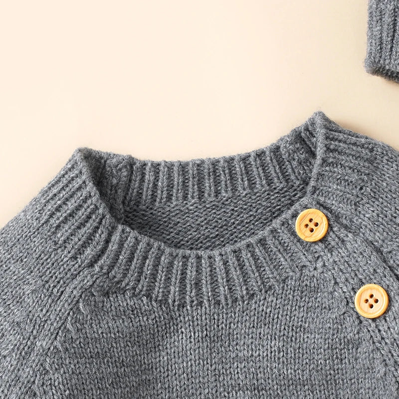 Baby Long Sleeve Knitted Jumpsuit with Matching Beenie