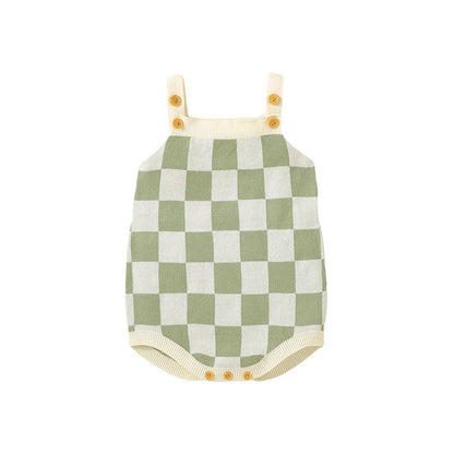 Baby Checkered Print Knitted Overall Sleeveless Onesie