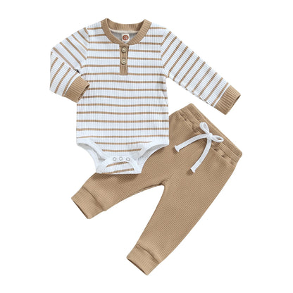 Baby Boy Long Sleeve Striped Bodysuit + Pants Set