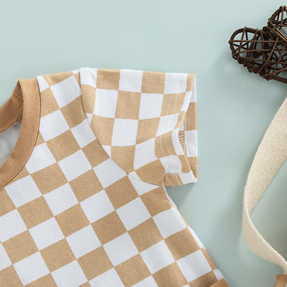 Baby Boy Lightweight Short Sleeve Checkered Print Jumpsuit