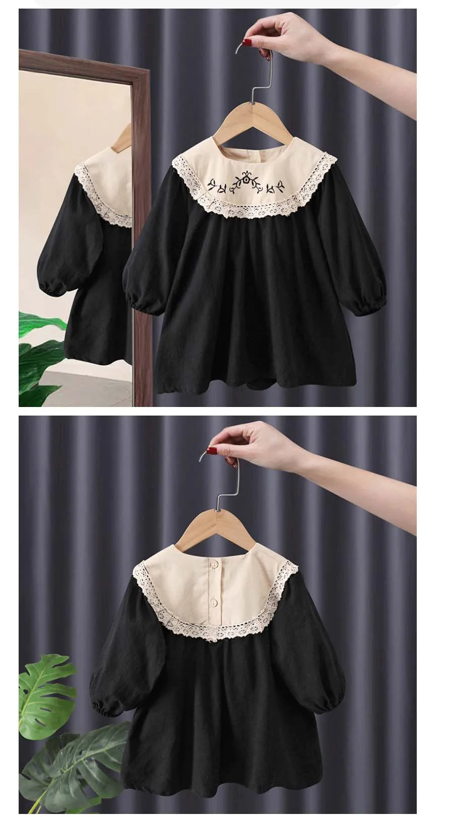 Baby / Toddler Girl Goth Long Sleeve Flower Embroidery Princess Dress
