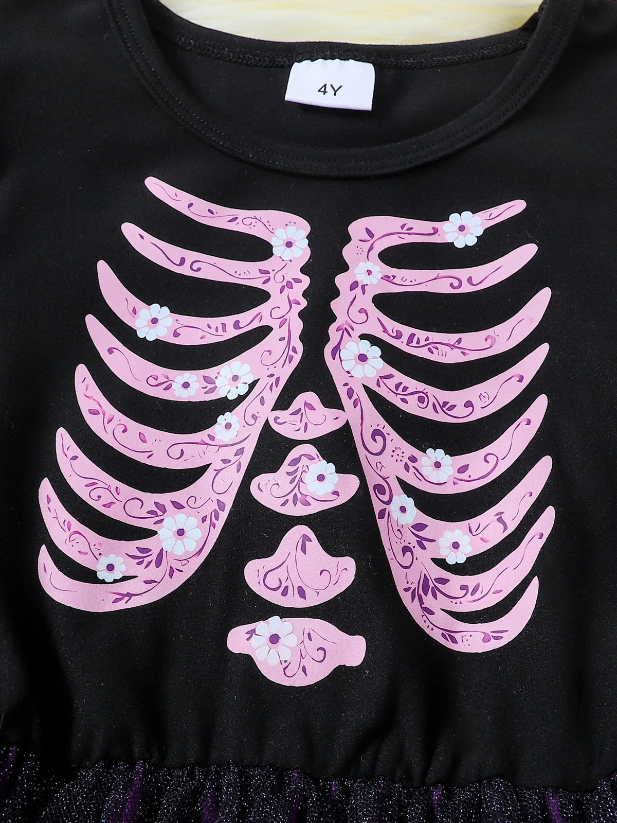 Halloween Girls Purple Skeleton Mesh Party Dress