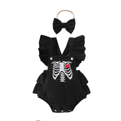 Baby Girl Halloween Corduroy Jumpsuit with matching  Headband