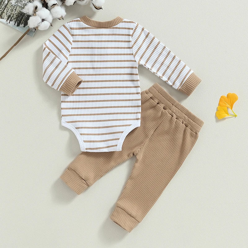Baby Boy Long Sleeve Striped Bodysuit + Pants Set