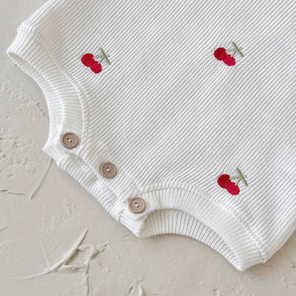 Baby Girl Cherry Embroidered Romper