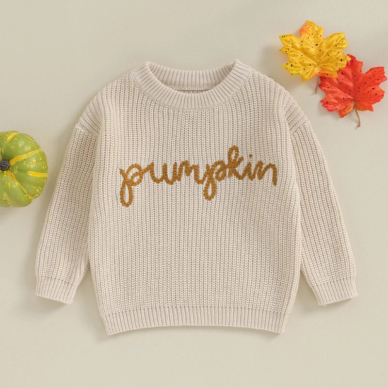 Halloween / Autumn Baby Long Sleeve Embroidered Pumpkin Knit Sweater