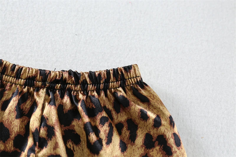 Girls / Toddler Leopard Print Satin 2 Piece Shorts Set Pajamas