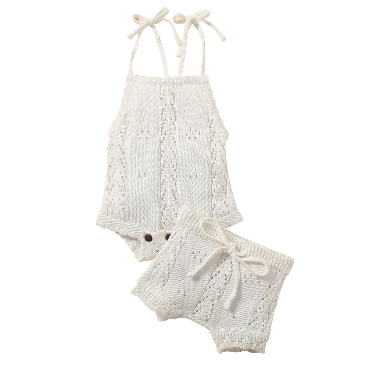 Baby Girls Summer Knitted Jumpsuit and Shorts 2 Piece Set