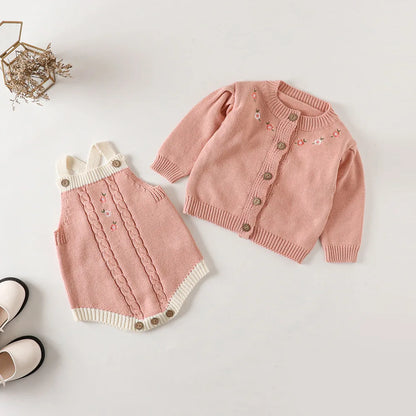 Baby Girl Romper Vintage Inspired Knitted Bodysuit