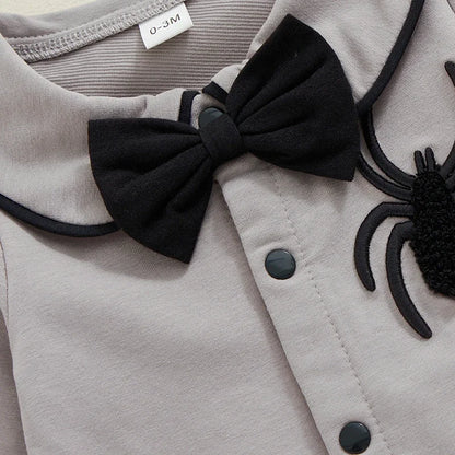 Halloween Baby Boy Pubert Addams Bow Tie and Spider Long Sleeve Jumpsuit