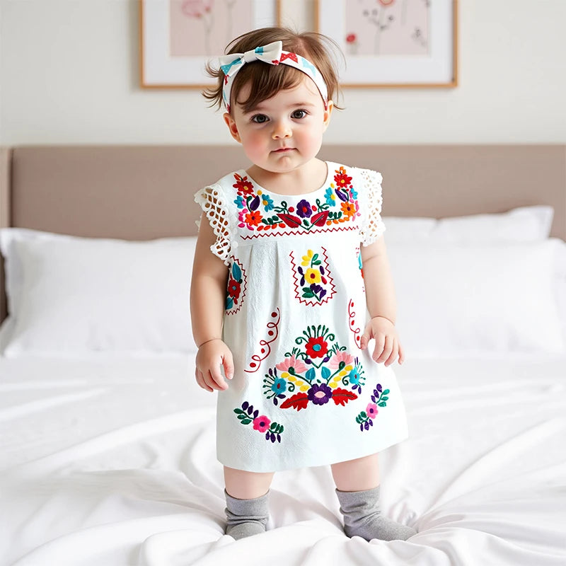 Baby Girl Floral Preciosa Embroidery Square Neck Dress