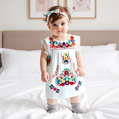 Baby Girl Floral Preciosa Embroidery Square Neck Dress