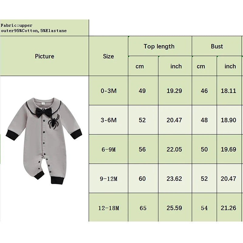 Halloween Baby Boy Pubert Addams Bow Tie and Spider Long Sleeve Jumpsuit