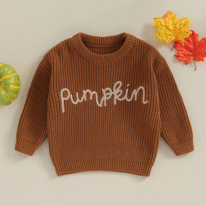 Halloween / Autumn Baby Long Sleeve Embroidered Pumpkin Knit Sweater