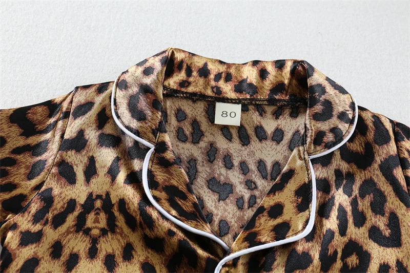 Girls / Toddler Leopard Print Satin 2 Piece Shorts Set Pajamas