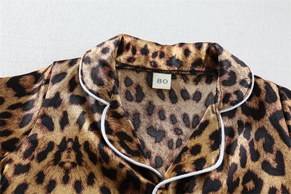 Girls / Toddler Leopard Print Satin 2 Piece Shorts Set Pajamas
