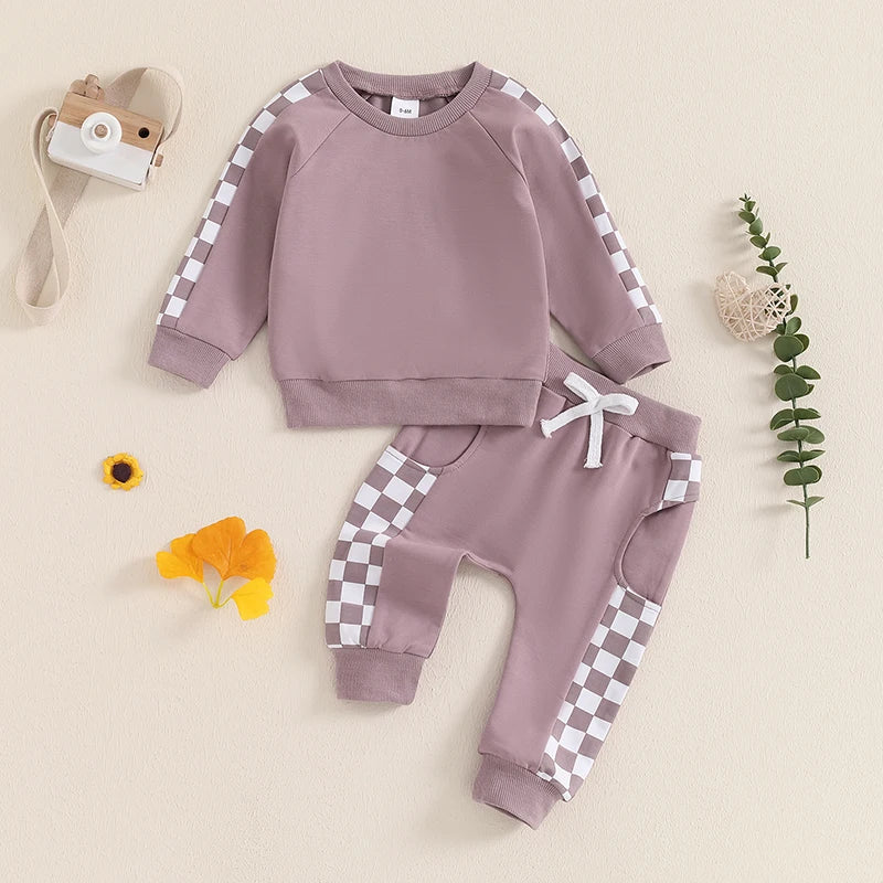 Checkered Print Sweatshirt and Matching Sweatpants