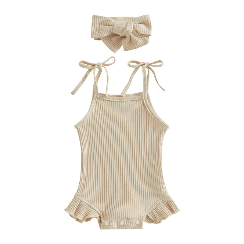 Baby Girl Sweet Summer Vintage Inspired Ribbed Romper