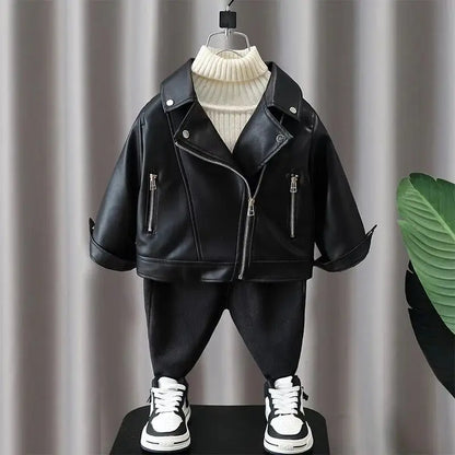 Toddler / Youth Boys PU Leather Zipper Pocket Jacket