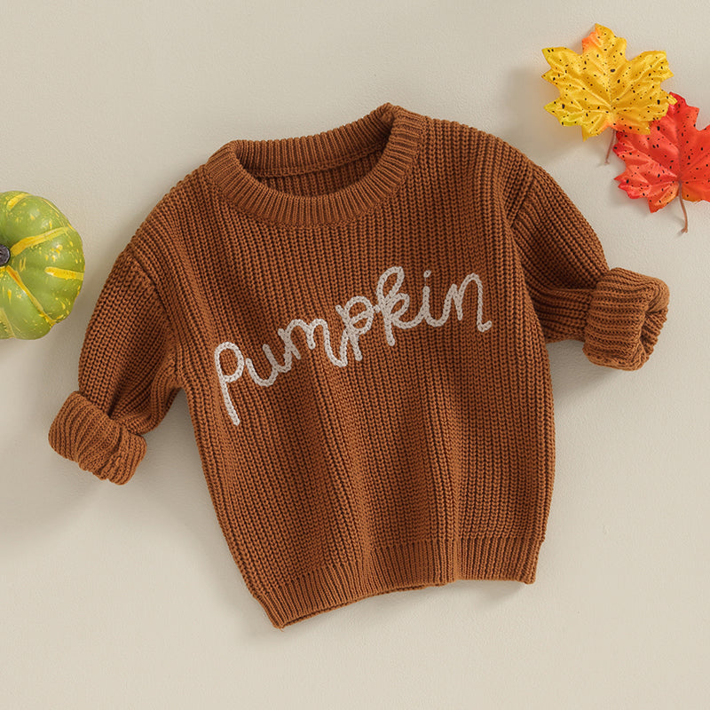 Halloween / Autumn Baby Long Sleeve Embroidered Pumpkin Knit Sweater
