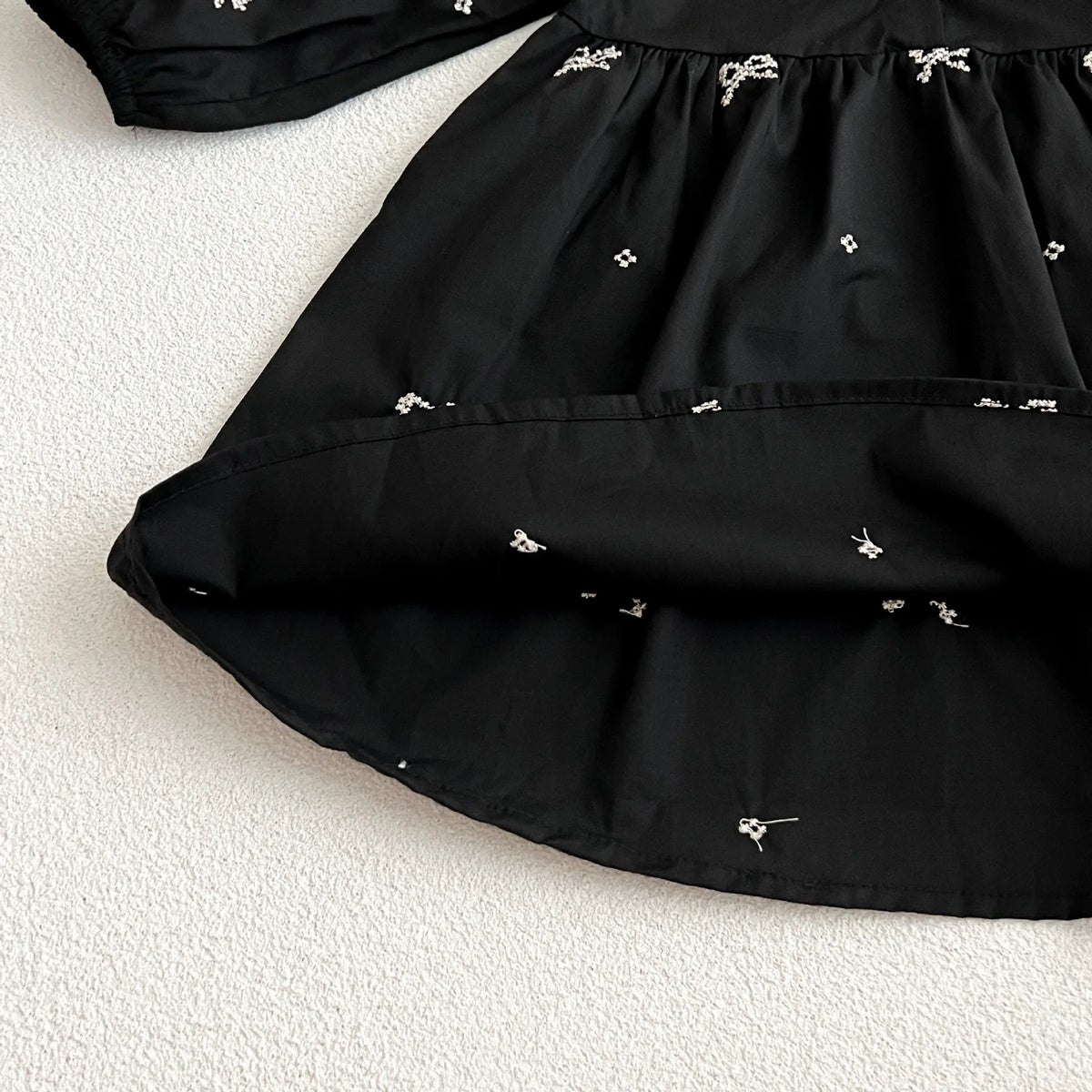 Baby Girls Goth Long Sleeve Bow Embroidered Sisters Romper / Dress