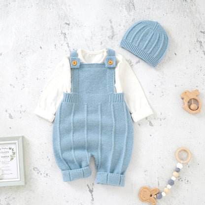 Baby Boy Knitted Jumpsuits 2 PC Set with Matching Beenie
