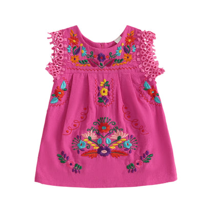 Baby Girls Floral Embroidery Lace Sleeveless Dress