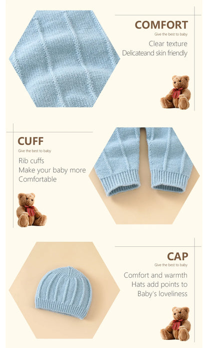 Baby Boy Knitted Jumpsuits 2 PC Set with Matching Beenie