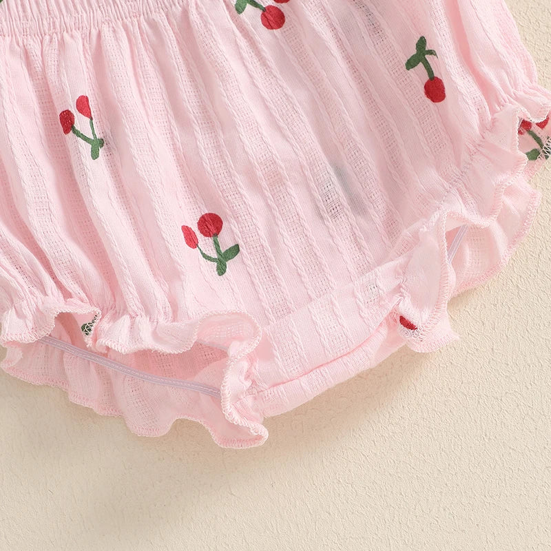 Baby Girl Cherry Summer Ruffle Bloomers 2 PC Set