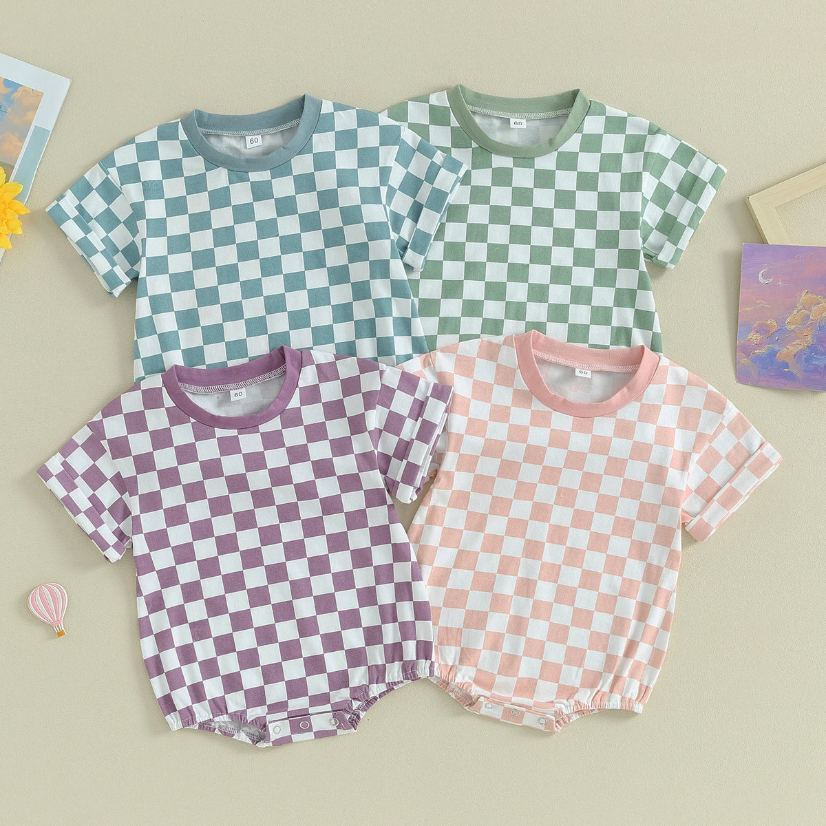 Baby Checkered Short Sleeve Onesie Unisex